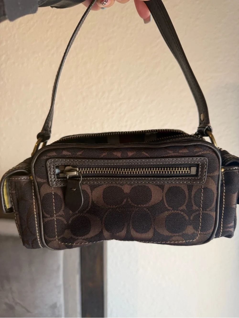 Coach Brown Signature Canvas Mini Shoulder Bag